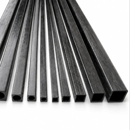 100% Carbon Fiber Square Tube – Outer Square / Inner Round, Multiple Sizes Available, 500mm Length for Drone & UAV Applications